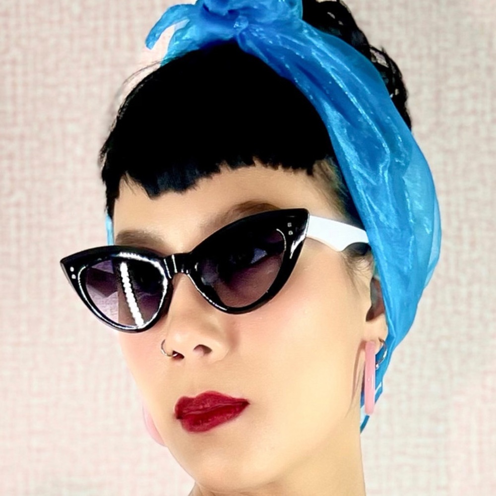 Retro 50s Sheer Head Neck Scarf Vintage Style Rockabilly pinup girl Wrap - Picture 2 of 11